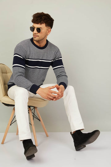 MENS ROUND NECK STRIPES SWEATER