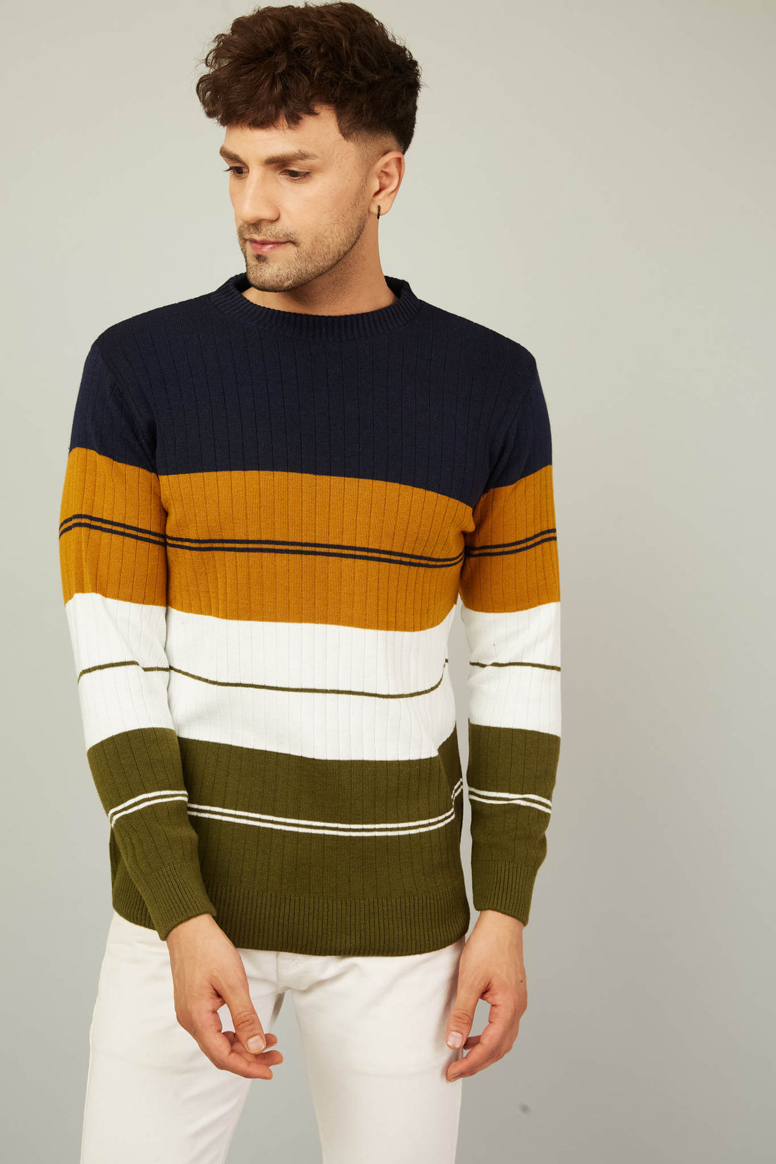 MENS ROUND NECK STRIPES SWEATER