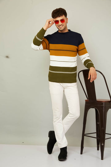 MENS ROUND NECK STRIPES SWEATER