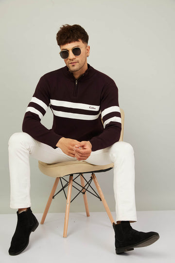 MENS HALF ZIPPER STRIPES SWEATER