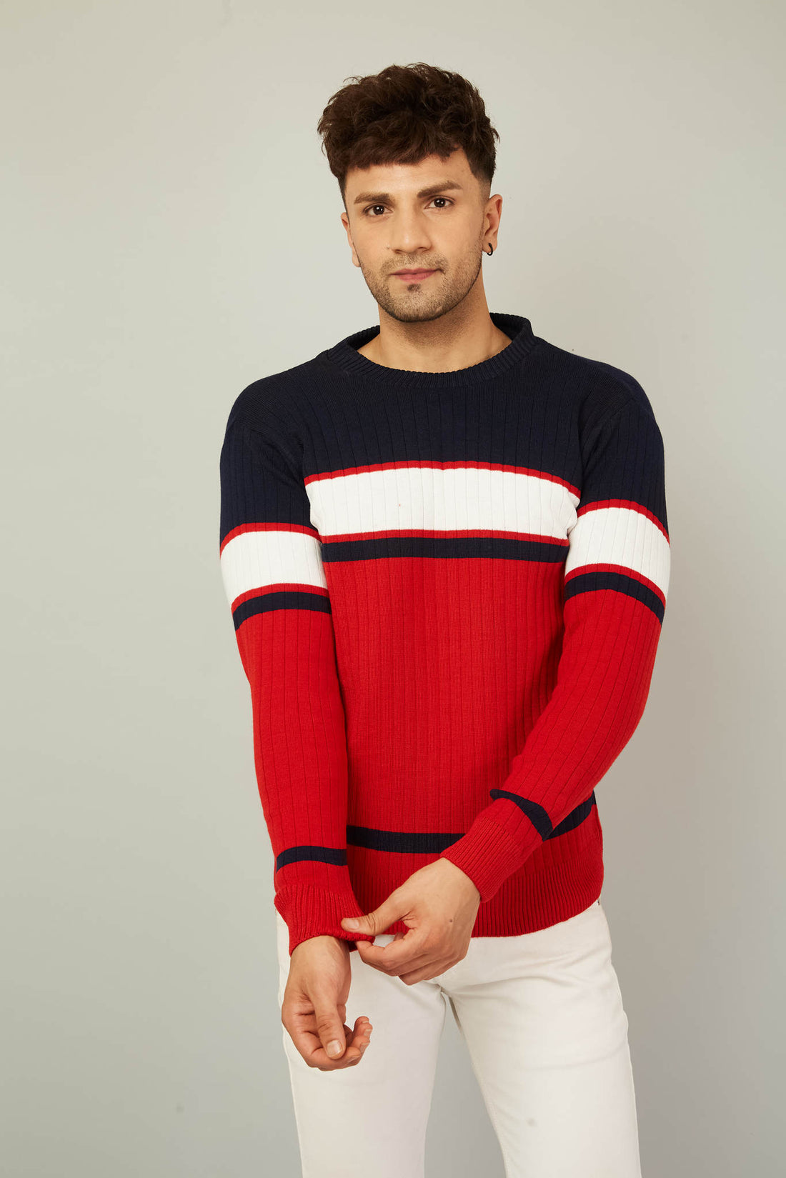 MENS ROUND NECK STRIPES SWEATER