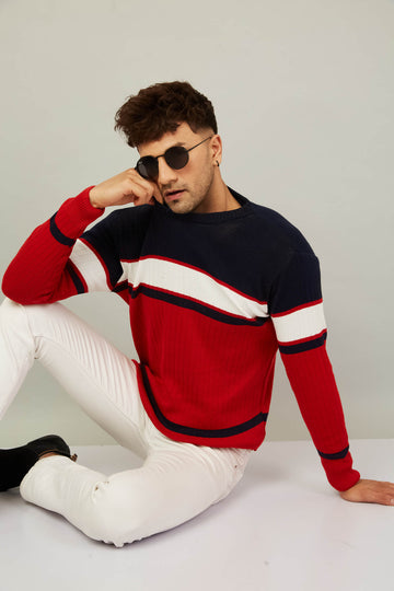 MENS ROUND NECK STRIPES SWEATER