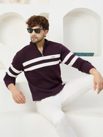 MENS HALF ZIPPER STRIPES SWEATER