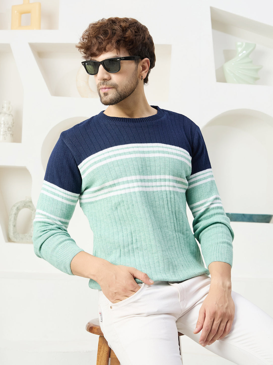 MENS ROUND NECK STRIPES SWEATER