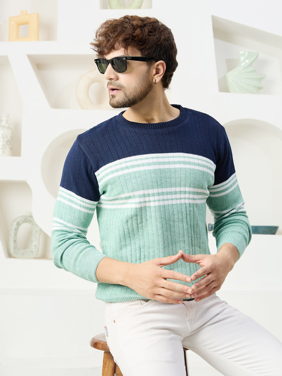 MENS ROUND NECK STRIPES SWEATER