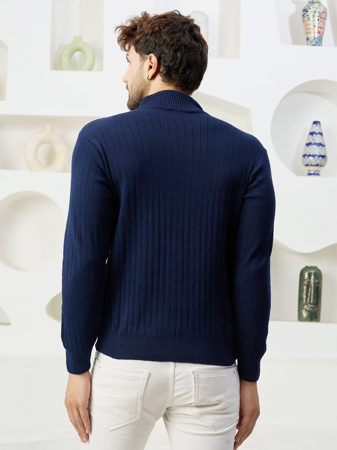 Kvetoo Mens Quarter Zip Self Design Warm Winter Wear Sweater