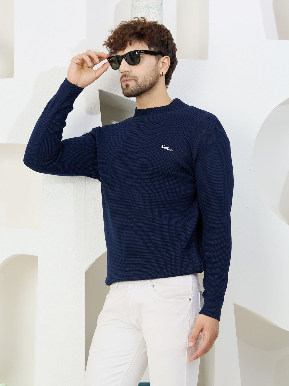 Men's High Neck Self Knitted Plain Sweater