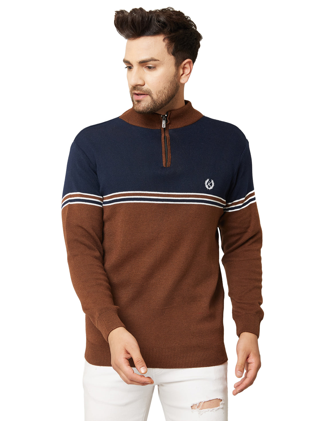 MENS HALF ZIPPER STRIPES SWEATER