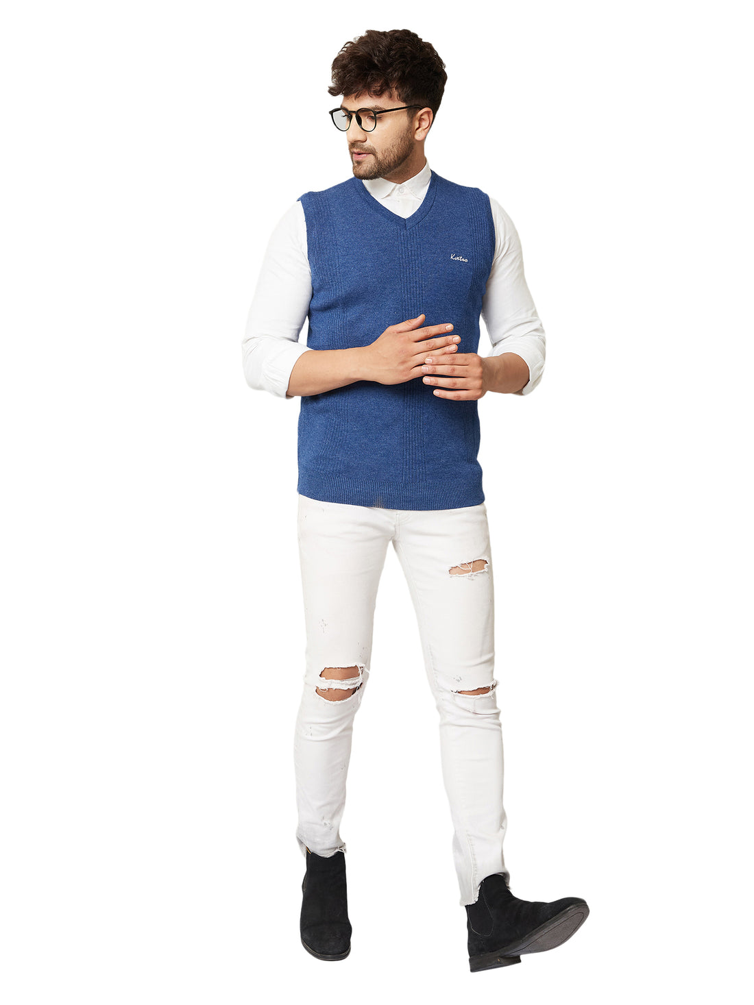 MENS VNECK SLEEVELESS PLAIN SWEATER