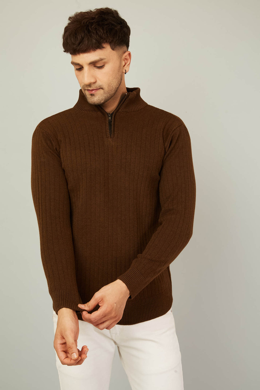 MENS HALF ZIPPER PLAIN SWEATER