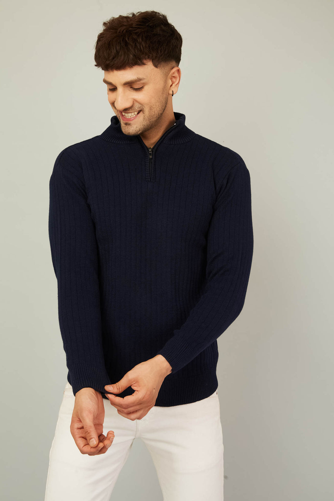 MENS HALF ZIPPER PLAIN SWEATER