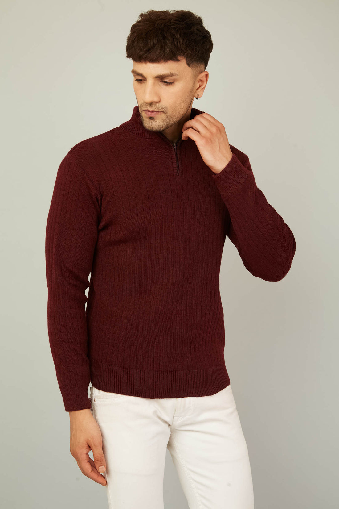 MENS HALF ZIPPER PLAIN SWEATER