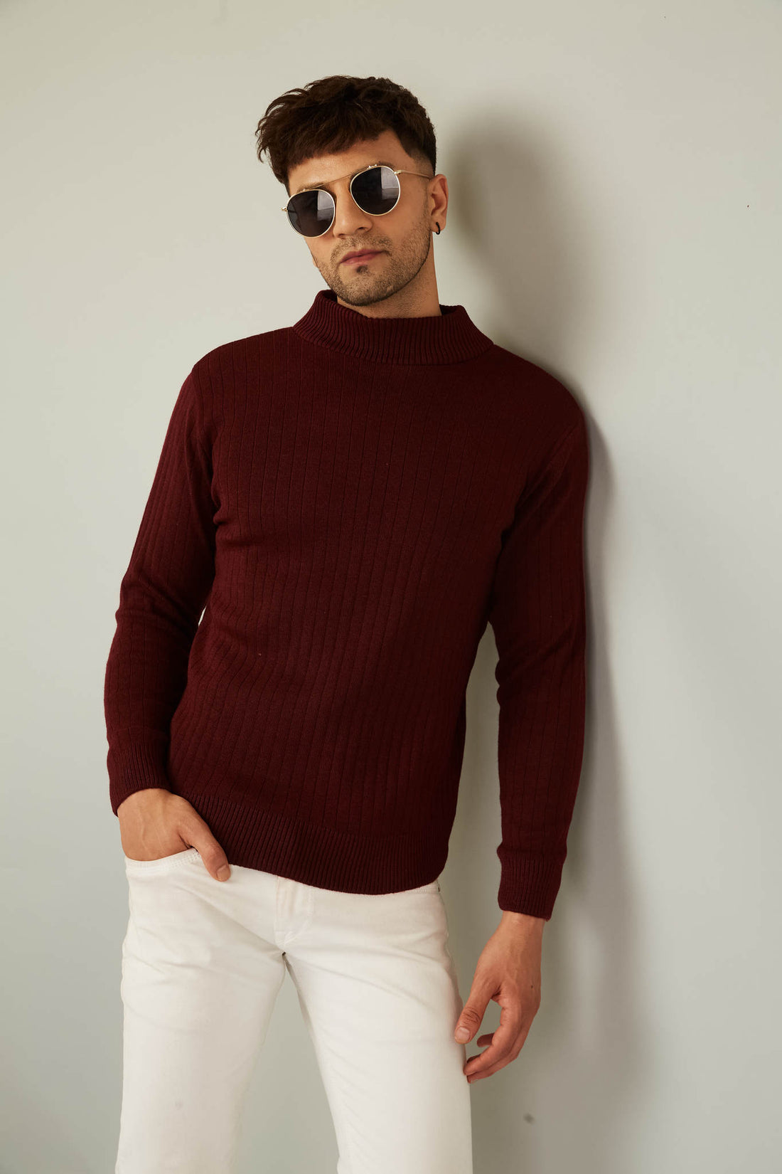 MENS HIGH NECK PLAIN SWEATER