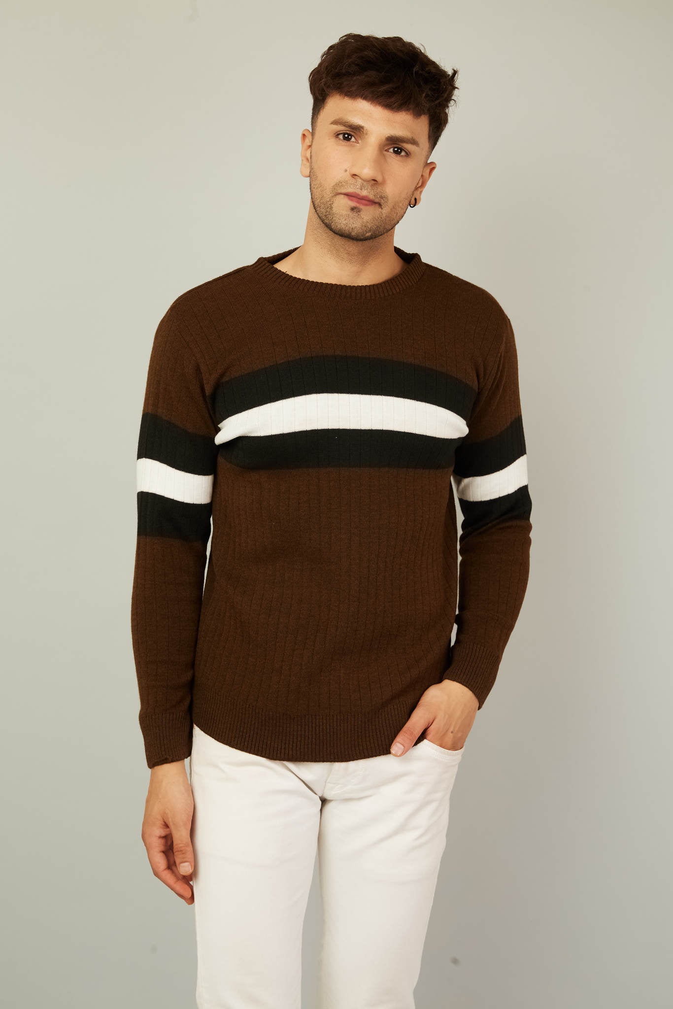 SOOTOP Men'S Casual Striped Men'S Sweater Pullover Color Round
