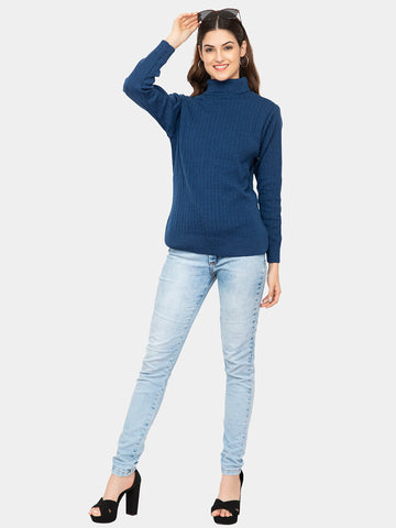 WOMEN HIGH NECK PLAIN SWEATER